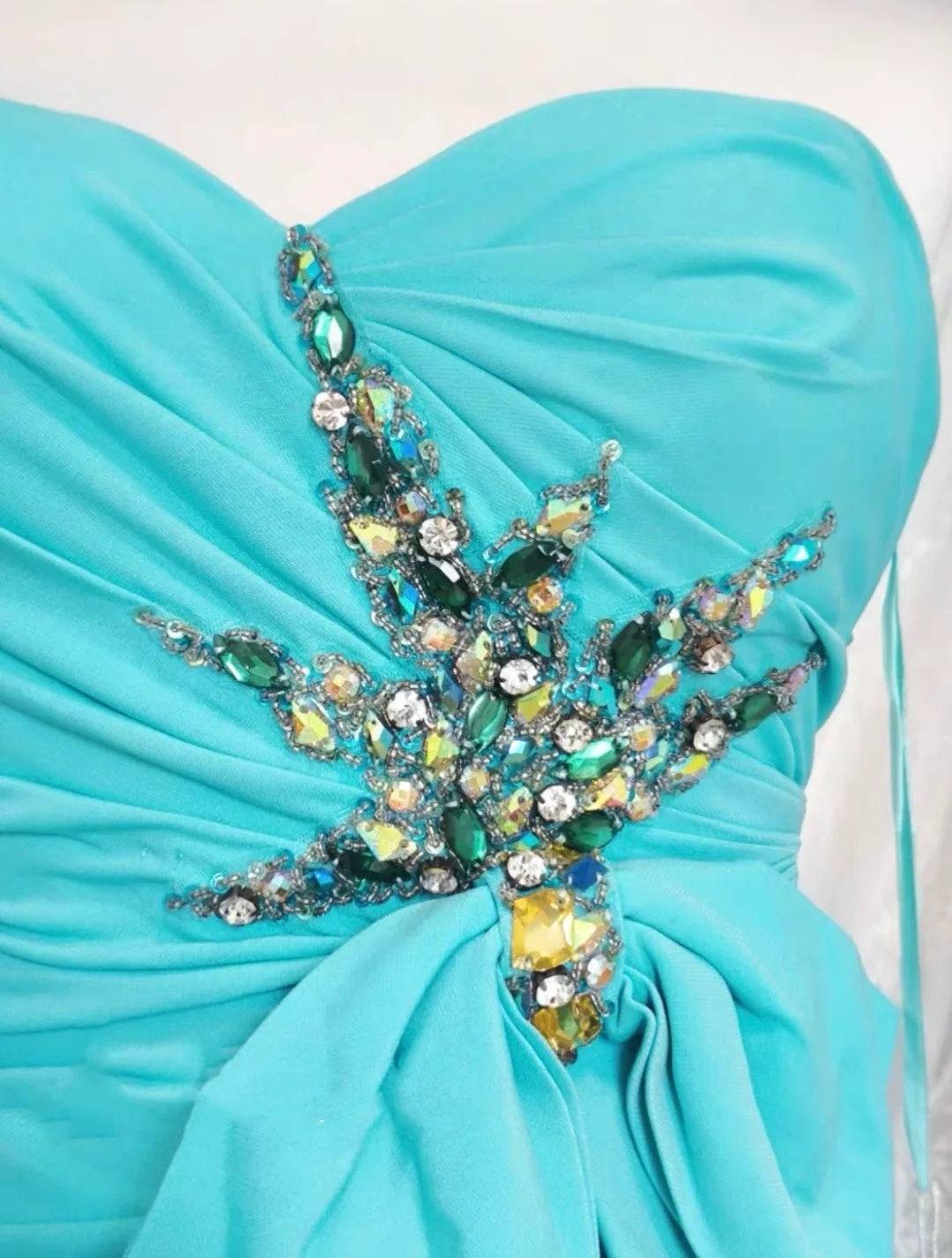 Blaues, perlenbesetztes, langes Tüll-Ballkleid, Abendkleid, Partykleid, nv4372
