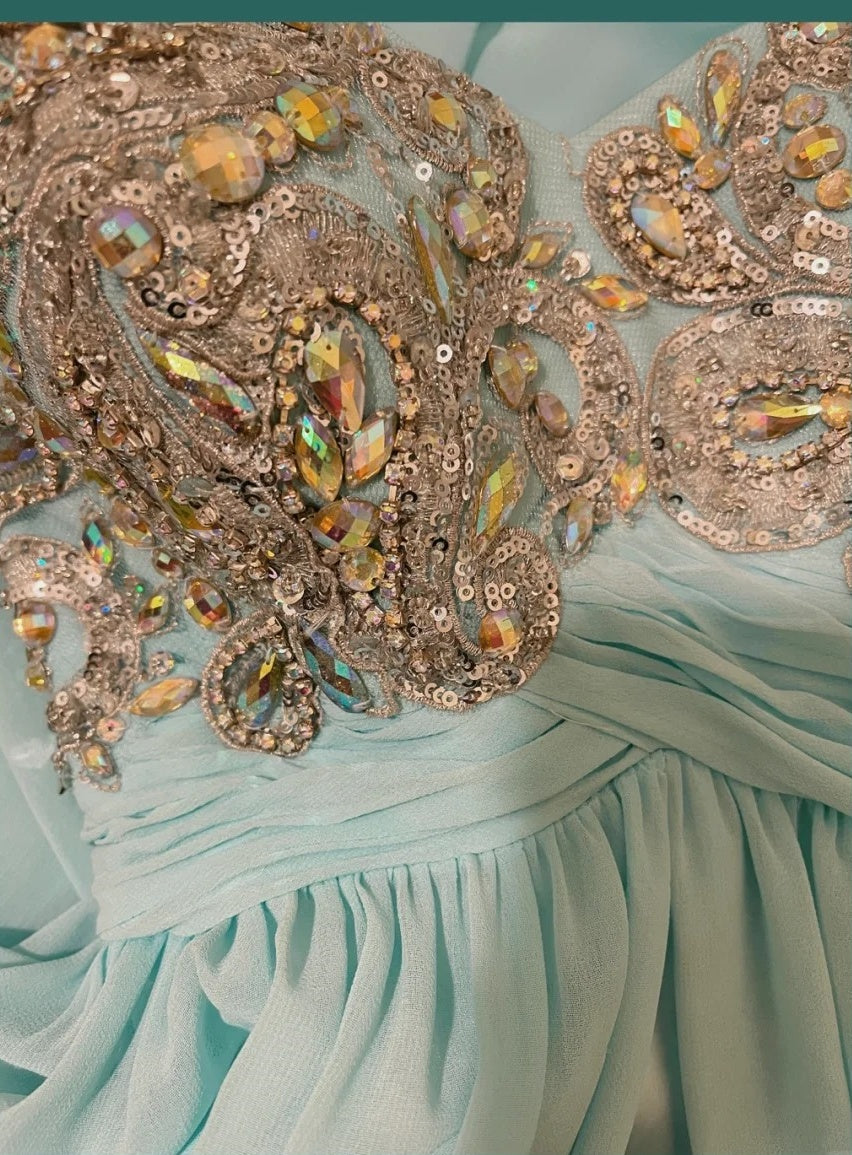 Blue beaded beautiful mermaid long chiffon ball gown evening dress party dress nv4322