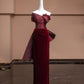 Robe de soirée longue en velours bordeaux à fleurs, élégante et tendance, nv4733