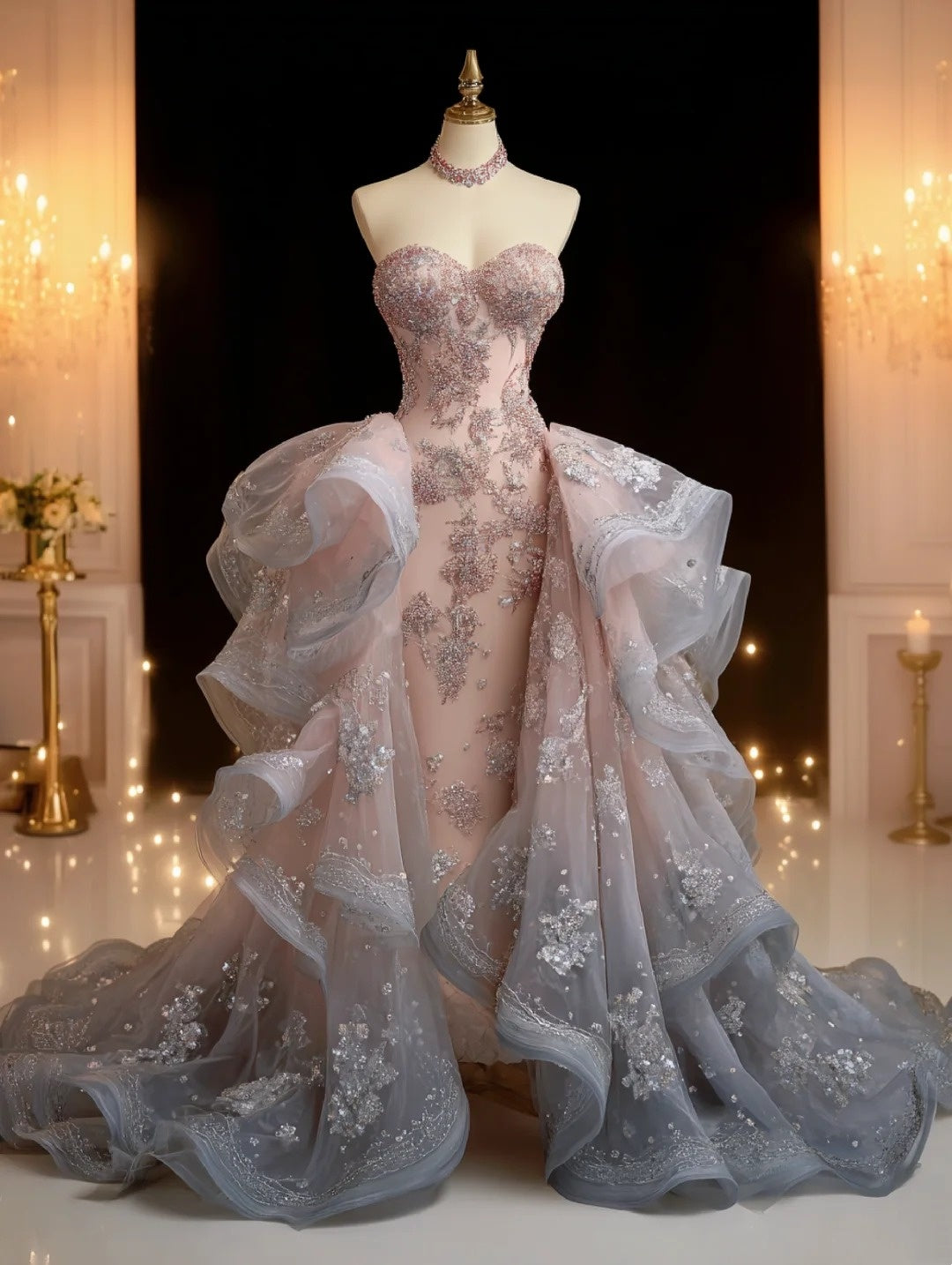 Powdered Snow Glow | Champagne Rose Gown for a Winter Ball NV6518