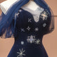 Robe de bal longue en velours bleu exquis, ornée d'étoiles et de perles, robe de soirée, robe de soirée, nv4732
