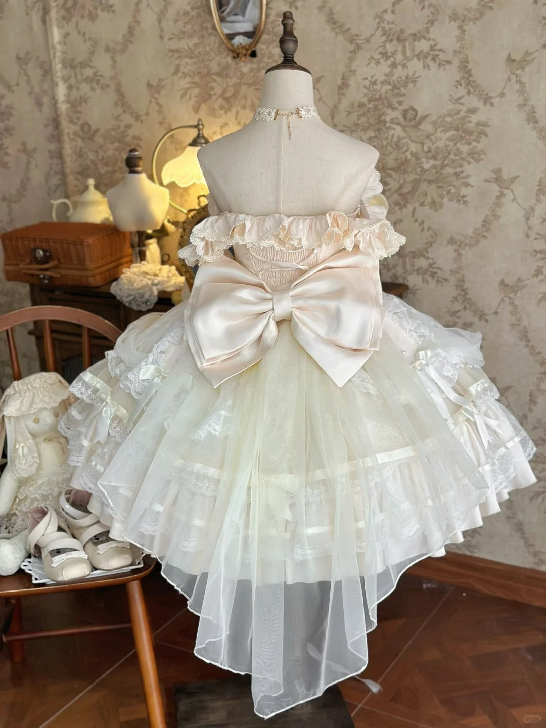 NiceVestidos - Robe de princesse vintage en tulle blanc avec nœud, robe de soirée d'anniversaire, nv5531