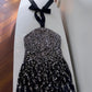 NiceVestidos - Wunderschönes, schwarzes, exquisites, kurzes, formelles Heimkehrkleid mit Perlenbesatz, Hoco-Kleid NV5486