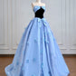 Blue bow long satin ball gown evening dress Quinceanera Dresses nv4942