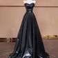 Schwarzes schlichtes, stilvolles bodenlanges Ballkleid-Abendkleid aus Satin, NV5055