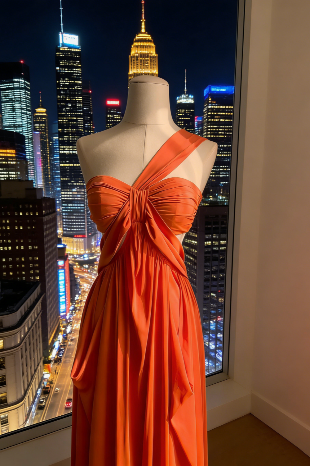 Vibrant Orange Matte One-Shoulder Twist Knot Backless Gown - Luxury Sash Draped Maxi Dress NV6783