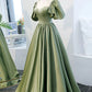 Simple A Line Green Satin Long Prom Dress, Evening Dress Custom Size nv389