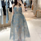 NiceVestidos - Robe de soirée courte/moyenne en tulle, robe d'anniversaire bleue en dentelle délicate, douce, paillettes fines, maille élégante, robe de princesse bleue Cendrillon #tenue d'anniversaire #robe de fée #bleu NV5669