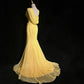 Gelbes, perlenbesetztes, elegantes, langes Chiffon-Ballkleid, Abendkleid, nv4931
