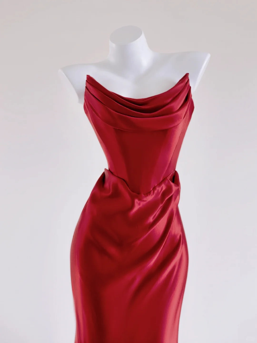 Rotes elegantes, modisches, langes, figurbetontes Satin-Ballkleid, Abendkleid nv4972