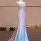 Blau Rosa Glitzer Perlen Ombre Lange Tüll Meerjungfrau Bodycon Bodenlangen Ballkleid Abendkleid Partykleid nv5054