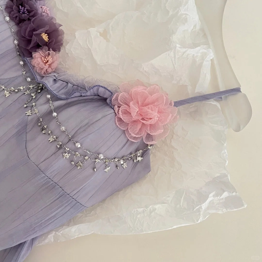 Lila Süßes Blumen Kurzes Chiffon Homecoming Kleid Ballkleid Abendkleid Geburtstagskleid nv4638