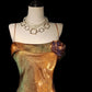 Robe de soirée sirène en satin vert doré, magnifique, élégante, à la mode, motif foncé, longues bretelles spaghetti, robe de bal, robe de fête d'anniversaire, robe de bal nv3968