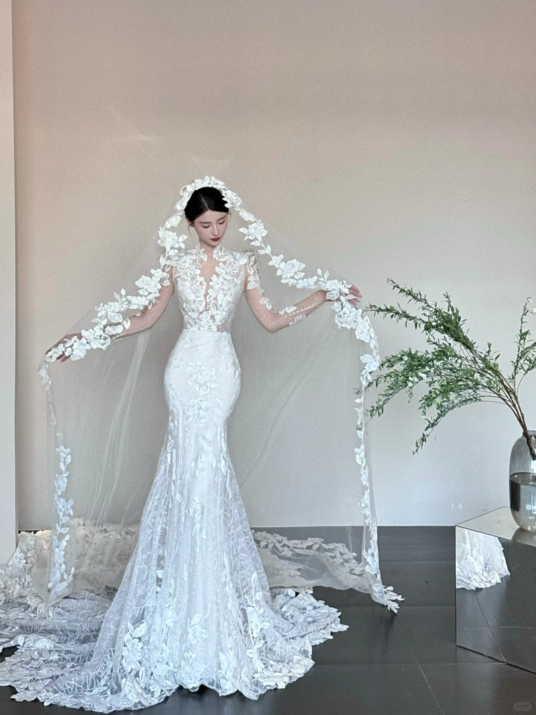 Robe de soirée sirène longue en tulle et dentelle, magnifique, élégante et exquise, longueur au sol, robe de bal, robe de mariée nv4054