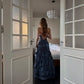Robe de bal longue en satin bleu marine tendance NV6574