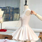 Robe de soirée courte en satin rose à nœud, robe de bal, robe d'anniversaire, nv4512
