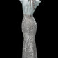 Silbergraues Pailletten-Meerjungfrauenkleid mit Neckholder: Tiefer V-Ausschnitt am Rücken, taillierte Schleppe, festliches Abendkleid NV6410