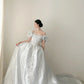 Robe de mariée blanche magnifique et exquise, longue et perlée, en satin, avec traîne, motif floral, robe de bal, robe de soirée, nv4069