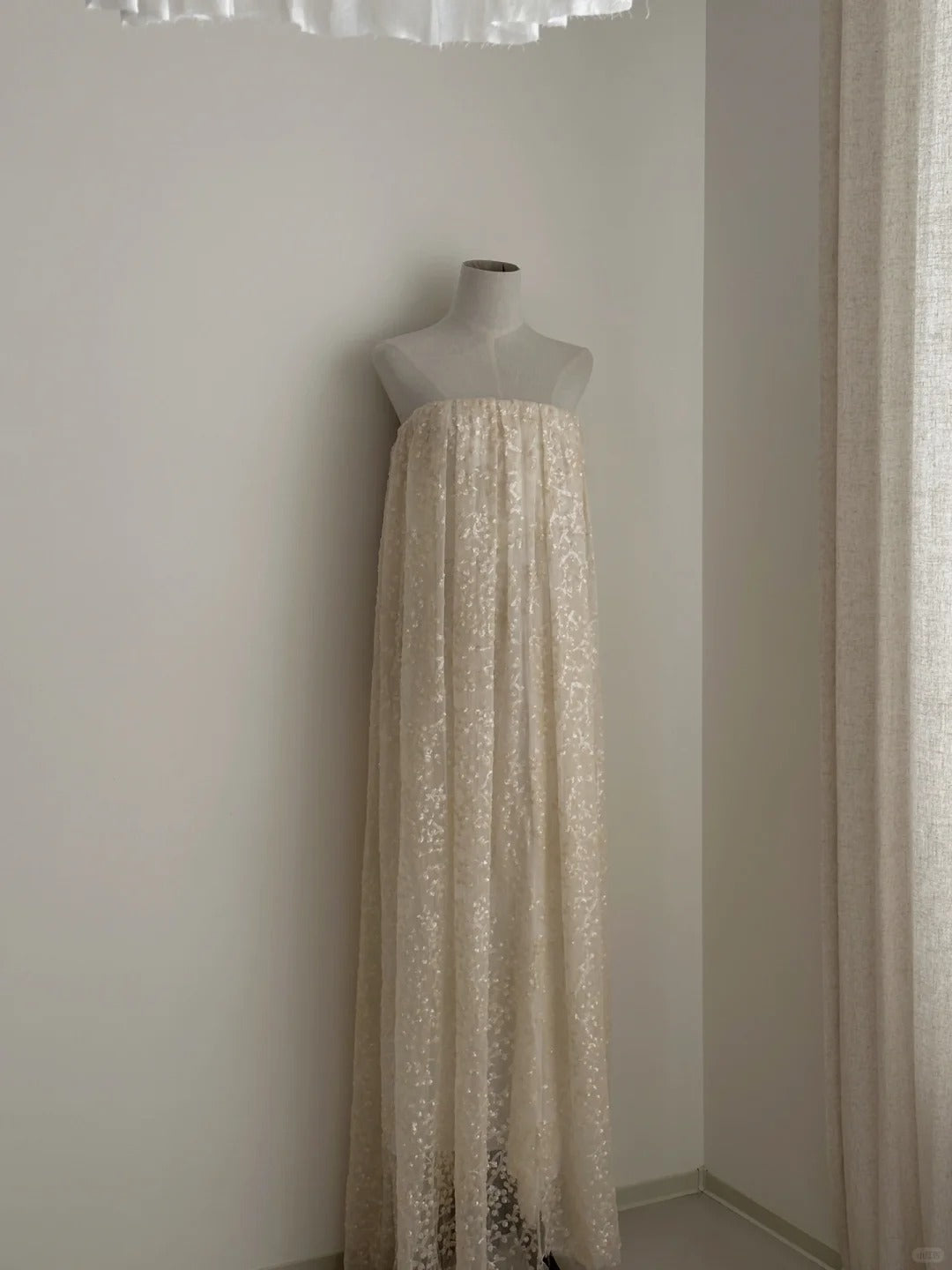 Elfenbeinweiß, wunderschön, exquisite Perlen, langes, bodenlanges Tüll-Ballkleid mit Pailletten, Abendkleid, Geburtstags-, Urlaubs- und Partykleid, nv4070