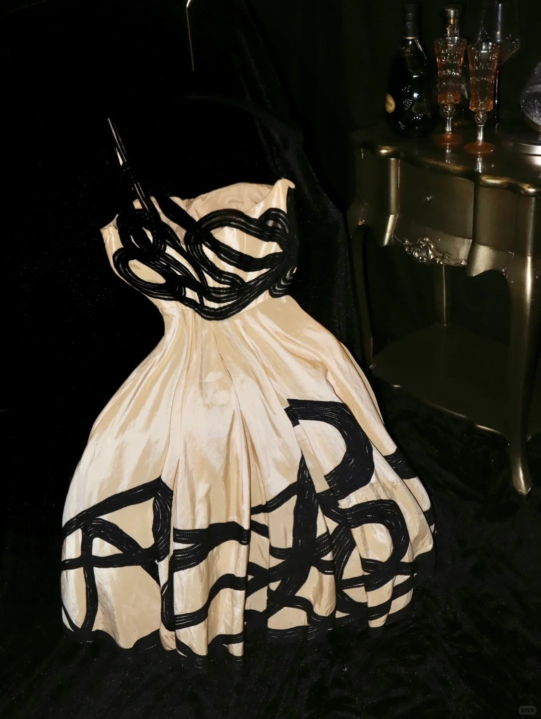 Robe de soirée courte en satin noir champagne à fleurs, tenue de bal, robe de soirée, nv4310