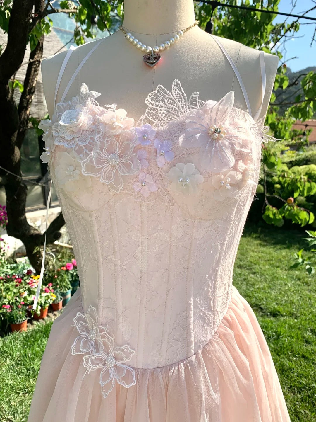 Rosa süßes kurzes Blumen-Tüll-Heimkehrkleid Geburtstagspartykleid nv4937