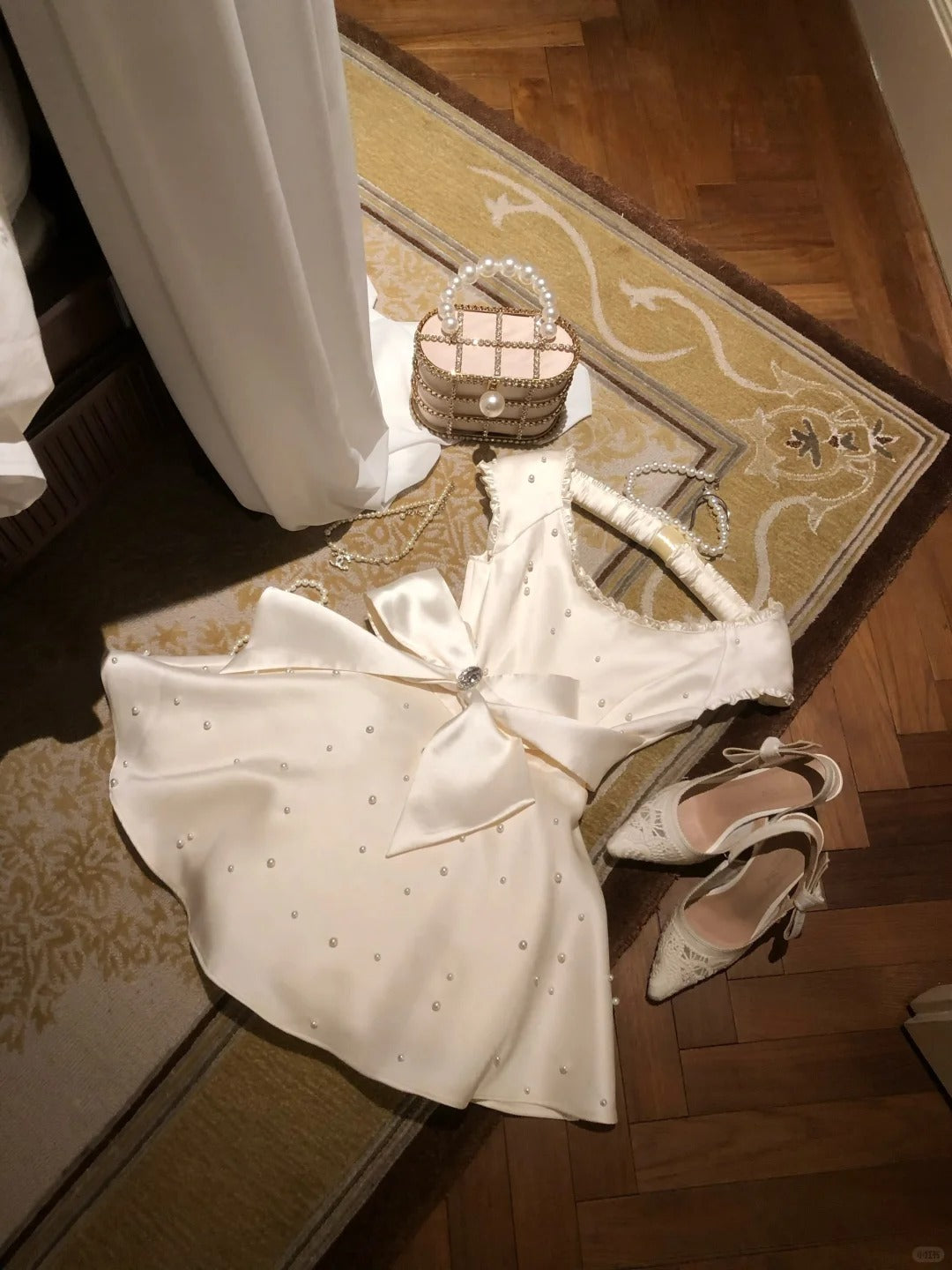 Robe de bal blanche à perles, robe de soirée, robe d'anniversaire, robe de soirée, nv4443