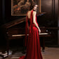 Rotes Ballkleid, glänzend, elegant, Satin, langes Abendkleid, Abschlusskleid, NV4226
