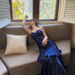 Robe de soirée sirène bleue à volants, tenue de soirée légère et luxueuse, idéale pour les petites personnes, nv4543