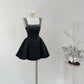 Robe de soirée courte en satin noir et blanc à perles, tenue de fête d'anniversaire nv5262