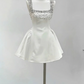 Robe de soirée courte en satin noir et blanc à perles, tenue de fête d'anniversaire nv5262