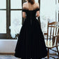 A-line Black Velvet Off-the-shoulder Short Prom Gown Evening Dress Party Dress nv2268