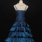 Marineblaues, modisches, schlichtes, kurzes Satin-Heimkehrkleid, Geburtstagskleid, NV5239