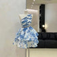 Robe de soirée courte en mousseline de soie bleue, tenue de princesse pour fête d'anniversaire, nv4362