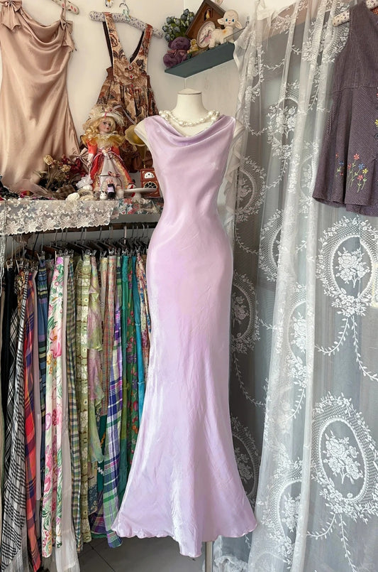 Robe de soirée longue sirène en satin violet, élégante, vintage, robe de bal, nv4208