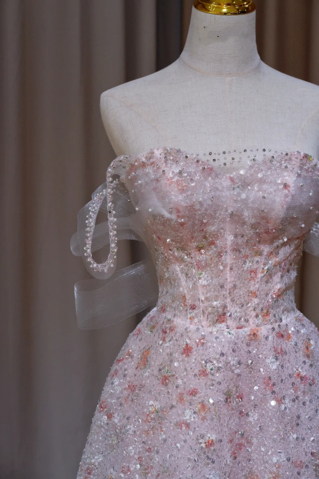 NiceVestidos – Rosa Pailletten-langes, schimmerndes Abendkleid NV5995