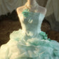 Robe de bal longue en tulle à fleurs vert menthe vintage nv5037
