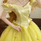 Gelbes Vintage-elegantes langes Prinzessinnen-Ballkleid aus Tüll, NV5003