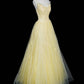 Yellow Beaded Fashion Strapless Long Tulle Ball Gown Evening Gown Party Dress nv4357
