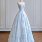 Robe de soirée longue en tulle et organza pailleté bleu clair brillant, longueur au sol, robe de bal, robe de remise de diplôme, nv5103