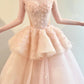 Pink shiny floral long chiffon ball dress princess dress NV6741