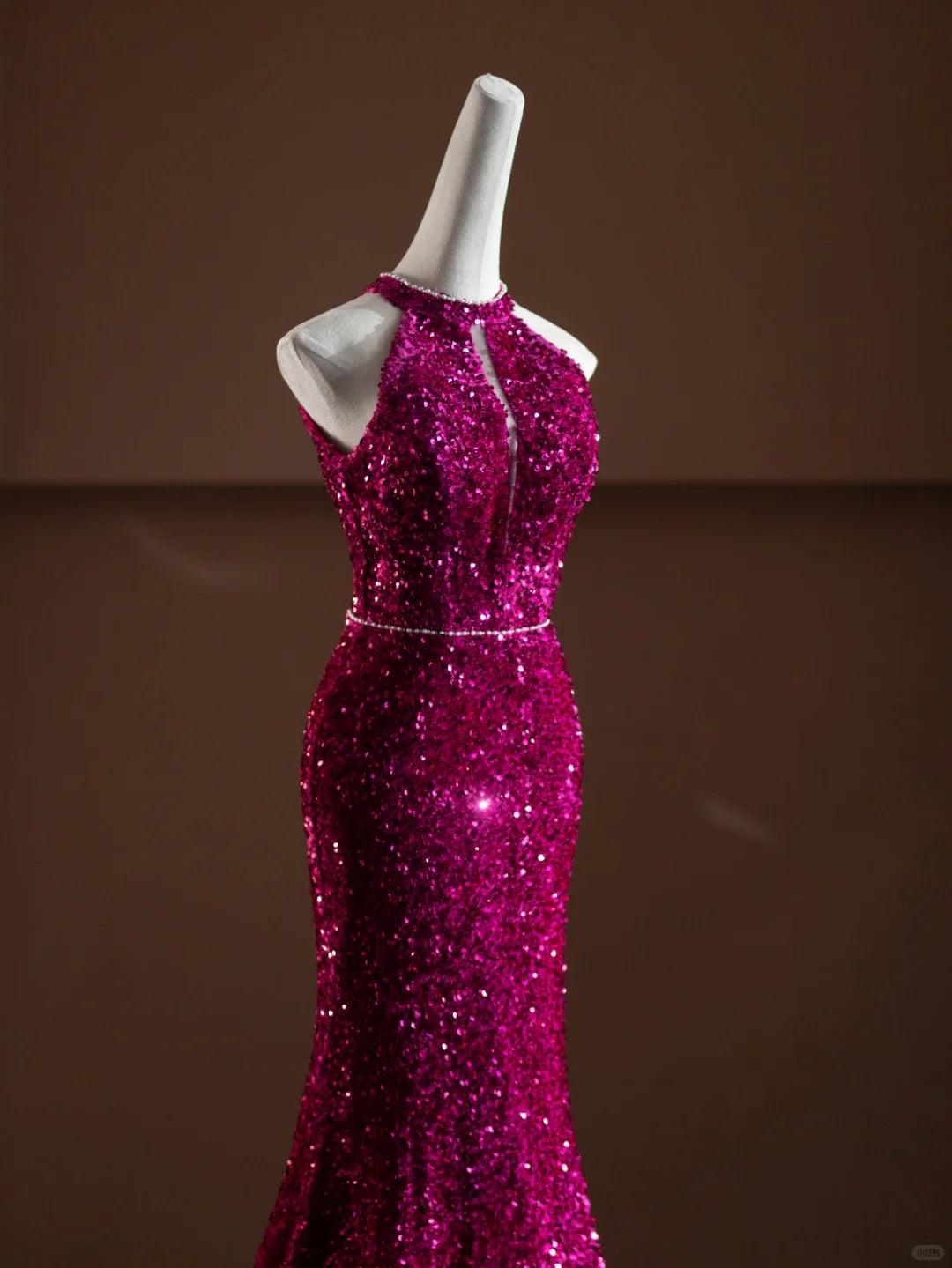 Robe de soirée longue rose à paillettes scintillantes nv4750