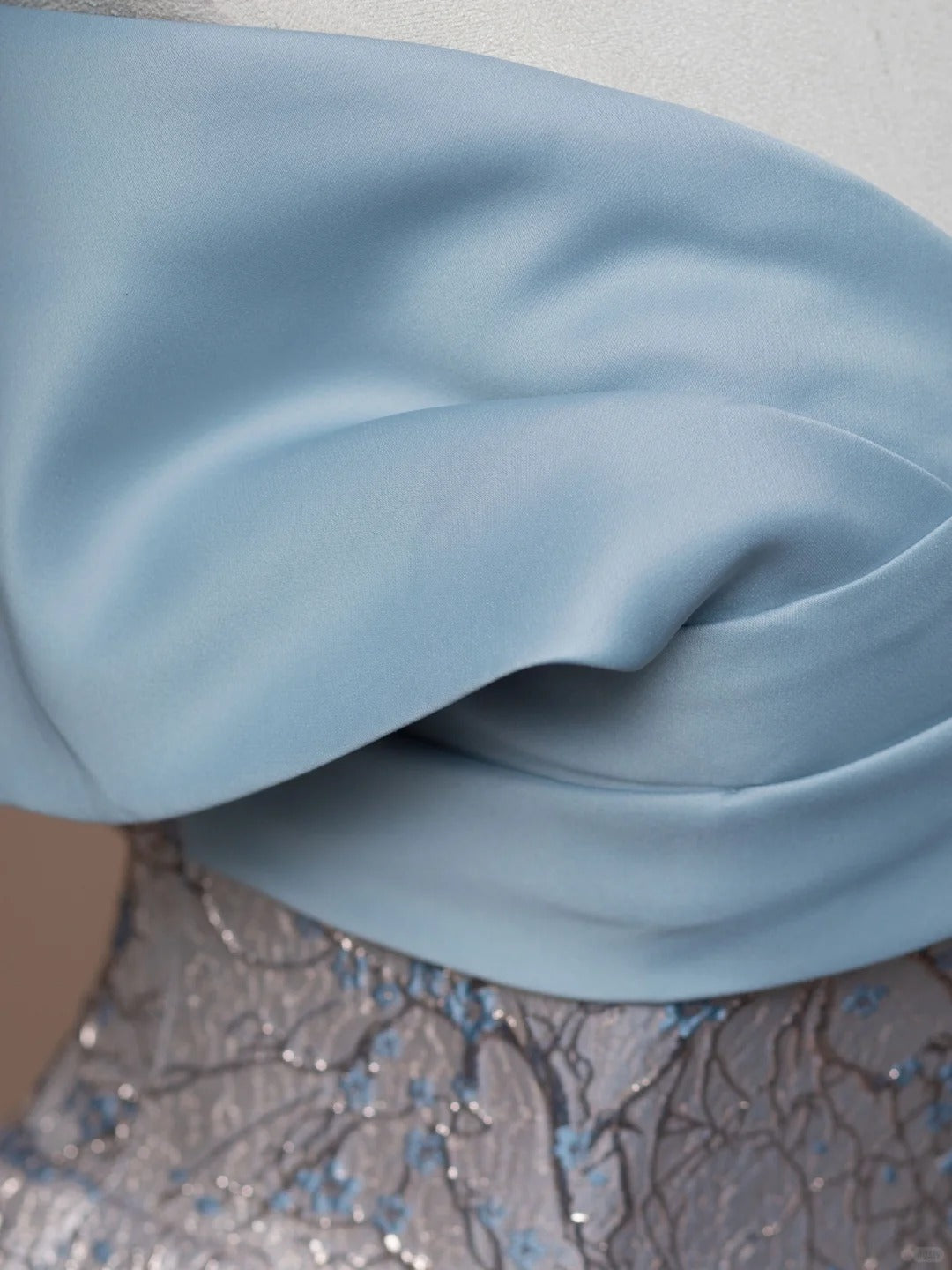 Blaues Blumenmuster, elegantes, langes Satin-Ballkleid, Abendkleid, Partykleid, NV4743