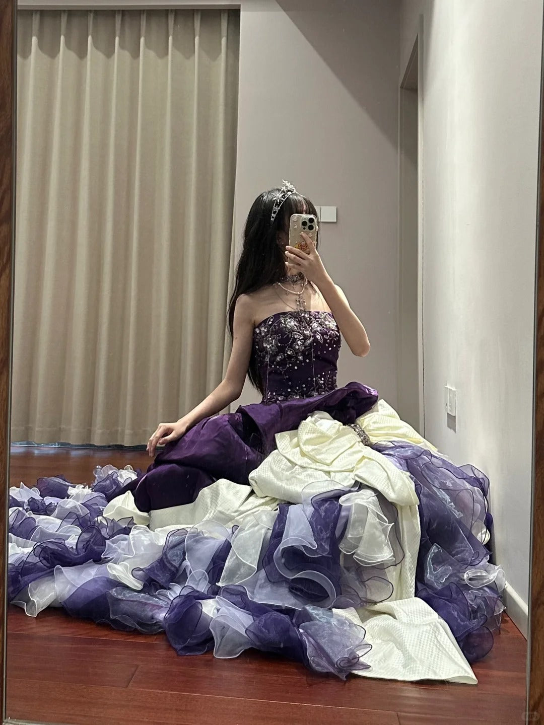 NiceVestidos - Robe de bal longue en satin et tulle violet, style princesse vintage, exquise, perlée, pour 16e anniversaire, NV5665