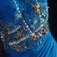 Fantasieblaues, exquisites, florales Perlen-Langspitzen-Satin-Ballkleid, Partykleid, Vintage, NV5211