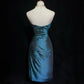 Robe de soirée courte en satin bleu paon nv4389