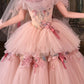 Pink floral long tulle ball gown NV6654