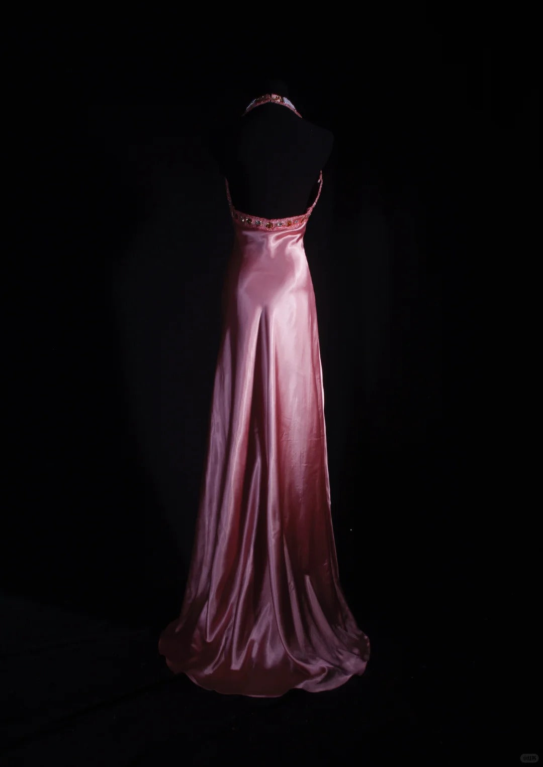 Rosa exquisite Perlen Retro-Mode lange Satin Ballkleid Partykleid nv5210