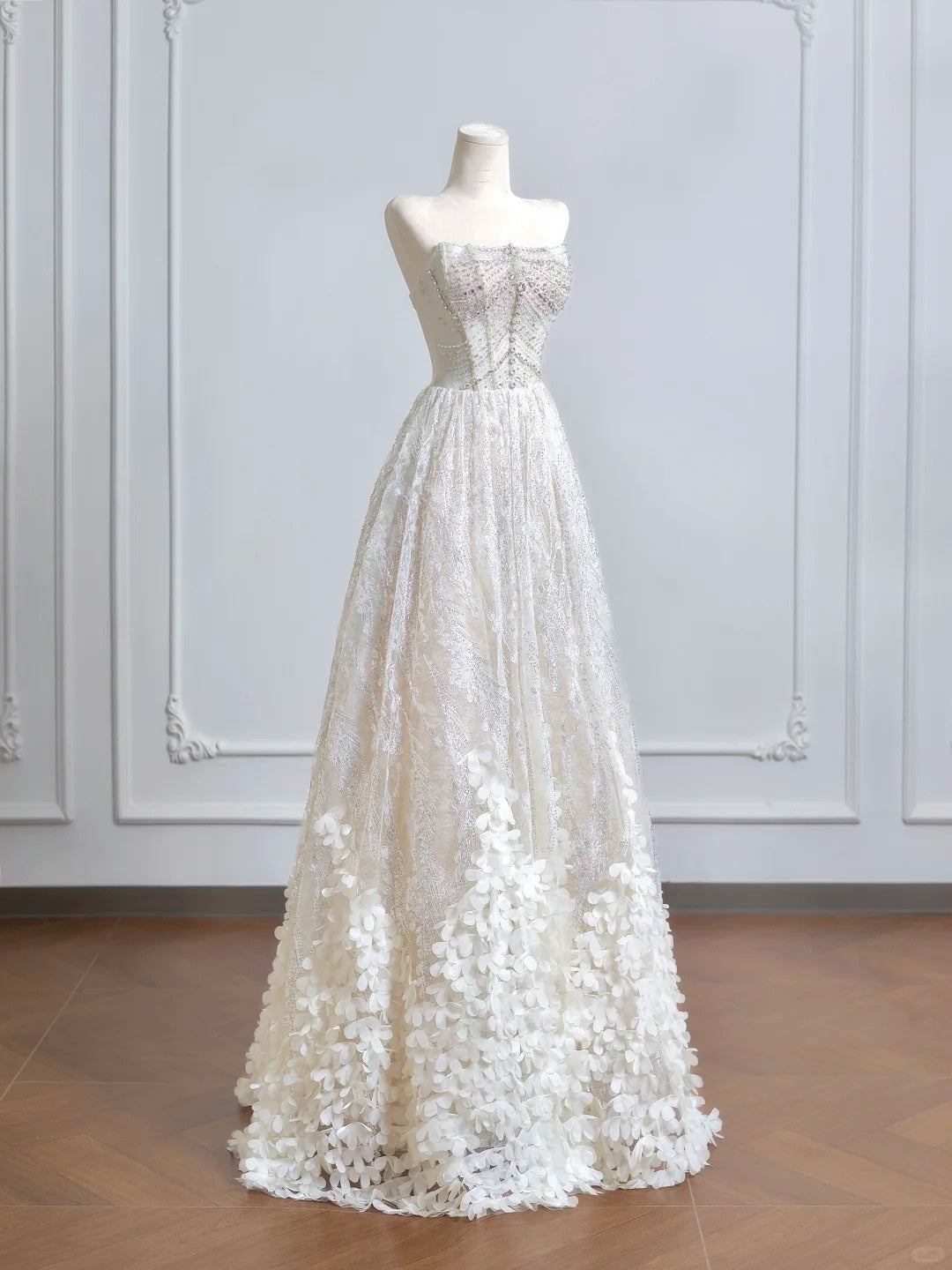 Robe de soirée longue blanche brillante et magnifique en tulle et dentelle perlée, robe de bal à paillettes, robe de remise de diplôme nv5106