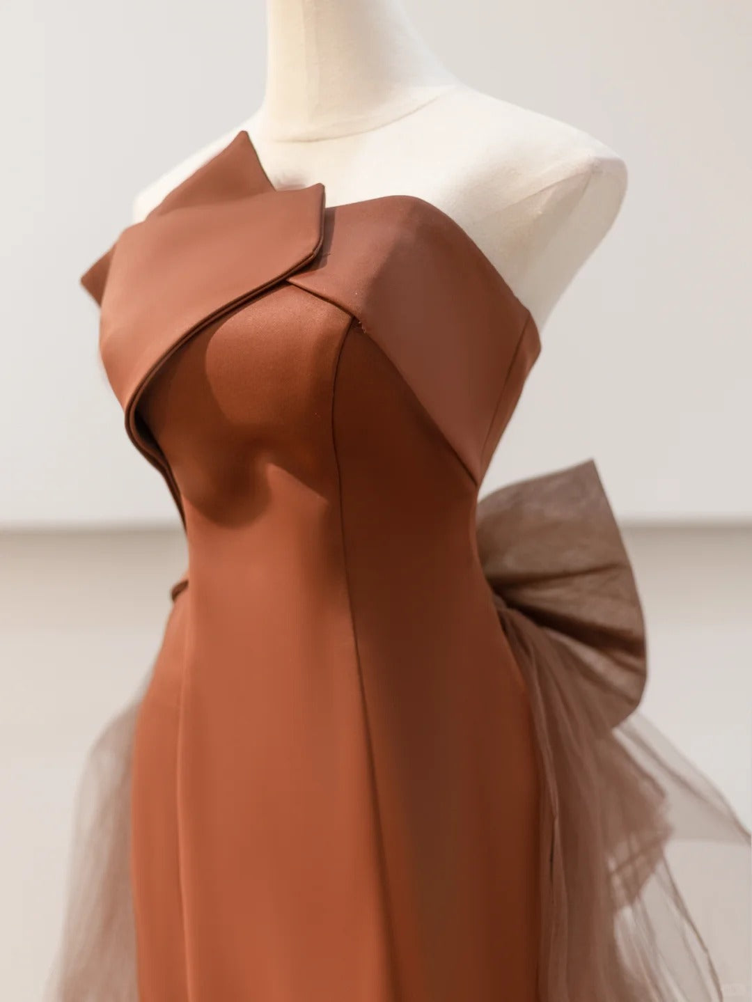 Robe de soirée longue en satin marron, élégante, style sirène, en tulle, nv4752