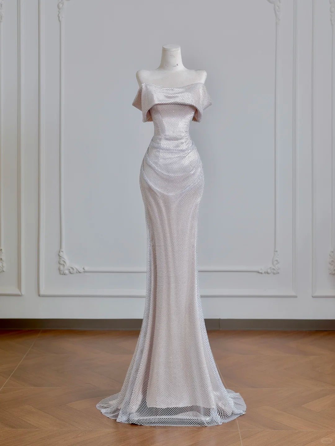 Silver Shiny Elegant Long Satin Prom Dress Evening Dress Party Dress nv4950